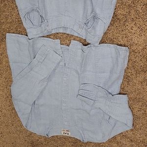 Baby blue Flax Large Women's Linen 2 piece outfit pants and top